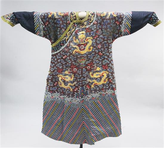 A Chinese Imperial silk gauze and metal thread nine dragon summer robe, late 19th / early 20th century,